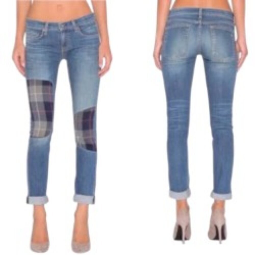 Rag & Bone The Dre Slim Boyfriend Flannel Patch Jeans 29